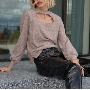 LNA Roxy Top  Womens Cutout Balloon Sleeves Sweater Soft Size S NWT Edgy